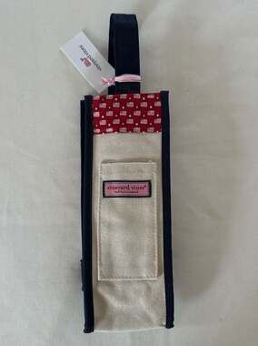 NWT Vineyard Vines Wine Tote Canvas Bag Flags & Stars Lighthouse Red